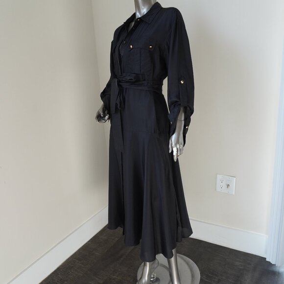 Veronica Beard Camille Shirt Dress Midi Black Silk Size 10 - Picture 7 of 9